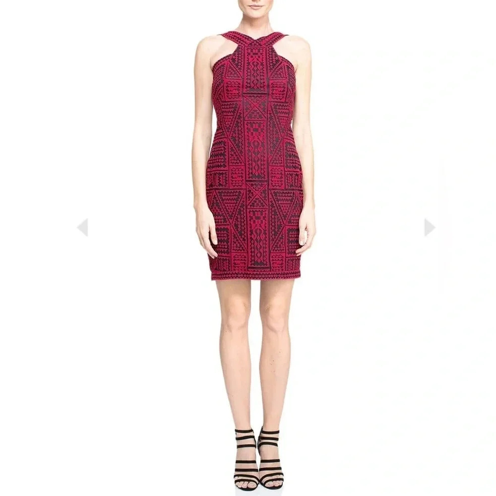 NEW Tadashi Shoji | Regina geometric halter mini dress Womens size 6 embroidered